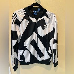 Adidas black and white zip jacket